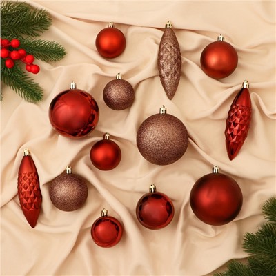 Ёлочные игрушки «Пласкетта», набор 31 шт., красный/коричневый