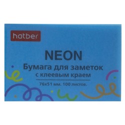 Бумага для заметок с клеевым краем 76х51 мм 100 листов "NEON" голубая 090328 Хатбер