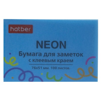 Бумага для заметок с клеевым краем 76х51 мм 100 листов "NEON" голубая 090328 Хатбер