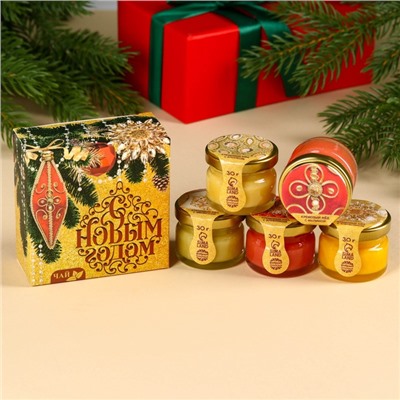 Подарочный набор новогодний «С новым годом»: чай чёрный (50 г), крем-мед (5 шт.×30 г)