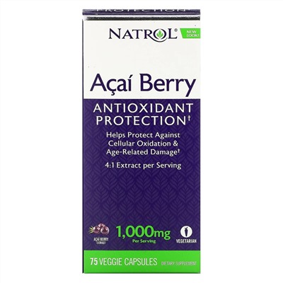 Natrol, Ягоды асаи, 1000 мг, 75 вегетарианских капсул