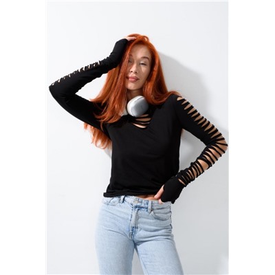 7476 Лонгслив женский (Черный)