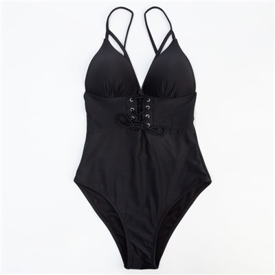 Купальник женский слитный на шнуровке MINAKU, размер 48, чёрный