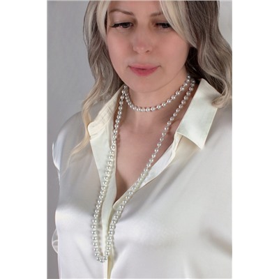 Набор бижутерии 3в1: Бусы жемчуг длинные сотуар 120см(60)+жемчужные пусеты + Подарок, в подарочном мешочке НАТАЛИ, 1131007