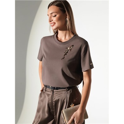 Нарядная футболка с принтом фольгой из премиального хлопка с эластаном