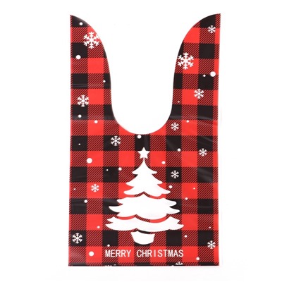 Пакет полиэтиленовый подарочный новогодний, с ушками «Клетка красная», МИКС, 13×23 см