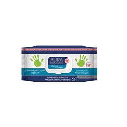 Aura Влажные салфетки 72шт Derma protect антибактериальные с клапаном Ромашка
