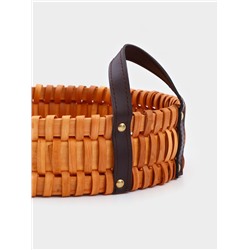 Поднос-корзинка для завтрака Доляна «Массив», с ручками из искусственной кожи, d=29 см