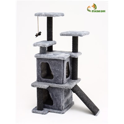 Домик для кошек с когтеточкой, 33×40×103 см, квадратный, ковролин, серый