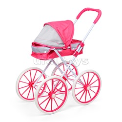 Коляска для кукол металлическая, складная, прогулочная с капюшоном, цвет красно-серая