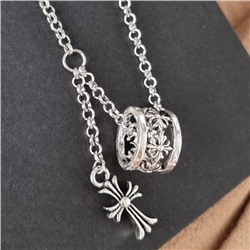 Колье на цепочке в готическом стиле с подвеской кольцо, покрытие: посеребрение, арт.001.805