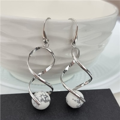 Серьги длинные с натуральным камнем кахолонг, арт.218.267