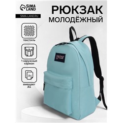 Рюкзак школьный на молнии, с карманом, однотонный, размер 30×14×41 см, светло-голубой