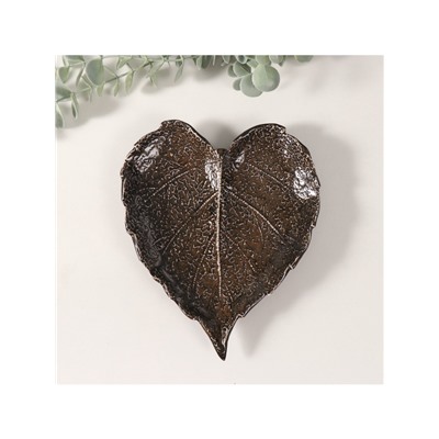 Подставка для мелочей «Лист с прожилками», керамика, коричневый глянец 16×19.5×2.5 см
