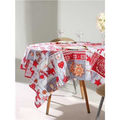 Скатерть новогодняя рогожка DomoVita Чудеса 150×150 см, хл100%, 170 г/м²
