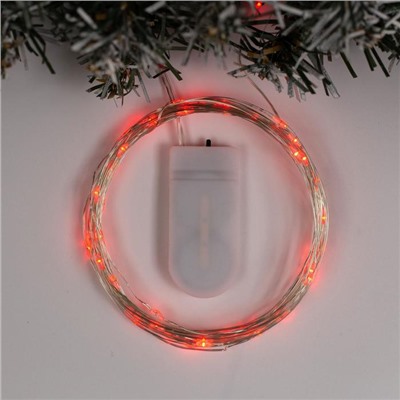Гирлянда «Нить» 5 м роса, IP20, серебристая нить, 50 LED, батарейки CR2032×2 (в комплекте), свечение красное