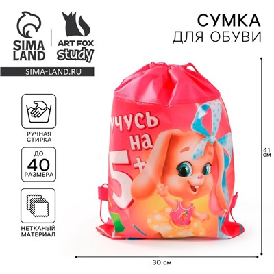 Мешок для обуви «Учусь на 5+» (нетканый материал) 41×30 см