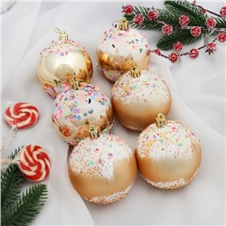 Ёлочные игрушки «Новогодний восторг», шары новогодние, d=8 см, набор 6 шт., золото