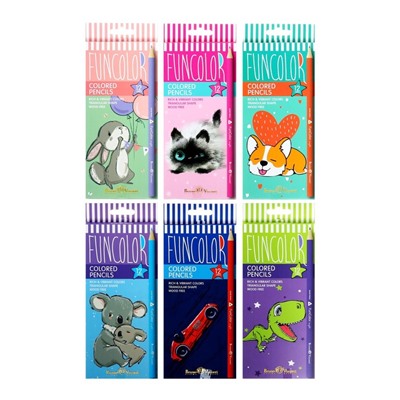 Карандаши цветные 12 цветов FunColor, пластиковые, трёхгранные, МИКС