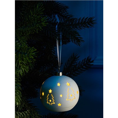 Ёлочный шар «Ёлки», 9×9×9.8 см, 1 LED, керамика, от батареек LR44×2, свечение тёплое белое