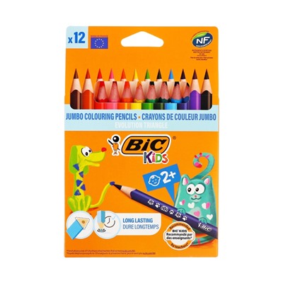 Карандаши цветные 12 цветов, детские, утолщённые, трёхгранные, BIC Kids Evolution Triangle, пластиковые, премиум, картонная упаковка