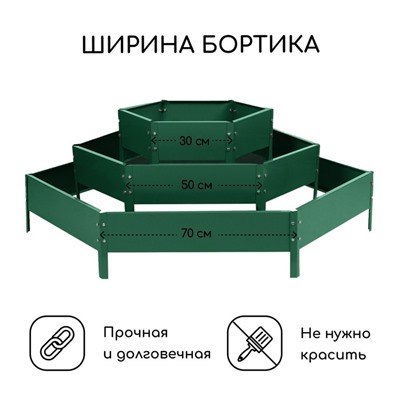 Клумба оцинкованная, 3 яруса, d=60–100–140 см, высота бортика 45 см, зелёная, Greengo