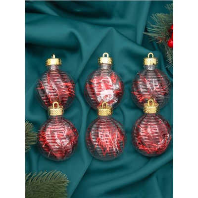Ёлочные игрушки «Бринцзе», шары новогодние, d=6 см, набор 6 шт., красный/прозрачный