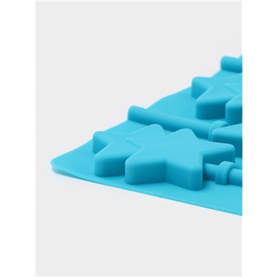 Форма для леденцов новогодний Доляна «Звёзды», силикон, 24×11×1 см, 6 ячеек (5.2×4 см), с палочками, МИКС