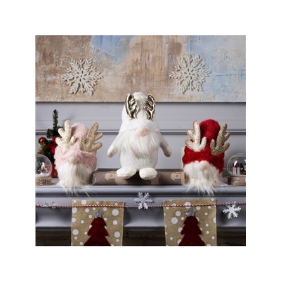 Светодиодная фигура «Гном белый» 20×24×10 см, текстиль, батарейки AG10×3 (в комплекте), свечение тёплое белое