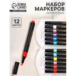 Набор акриловых маркеров 12 цветов, для рисования, в пластиковом пенале