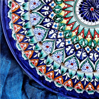 Ляган узбекский Риштанская Керамика «Узоры», d=28 см, синий