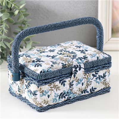 Шкатулка для рукоделия и шитья «Лиственные веточки», хранение ниток, иголок, мелочи, 18×12×9.5 см