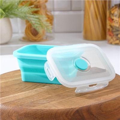 Контейнер для еды складной с крышкой Доляна «Коста», 400 мл, 12.5×9×6.4 см, силикон, бирюзовый