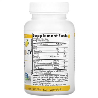 Nordic Naturals, ProOmega 2000-D, Lemon, 625 mg, 60 Soft Gels