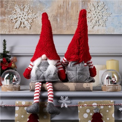 Светодиодная фигура «Гном с усами» 14×47×9 см, текстиль, батарейки AG10×3 (в комплекте), свечение тёплое белое