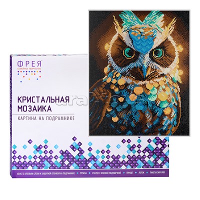 Кристальная (алмазная) мозаика на подрамнике 30х40 "Волшебная сова"