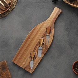 Набор для подачи сыра Magistro Bottle, 3 ножа, 48×17×1.5 см, акация