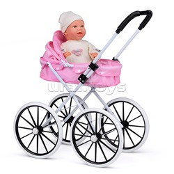 Коляска для кукол, металлическая, прогулочная с капюшоном, цвет розовый