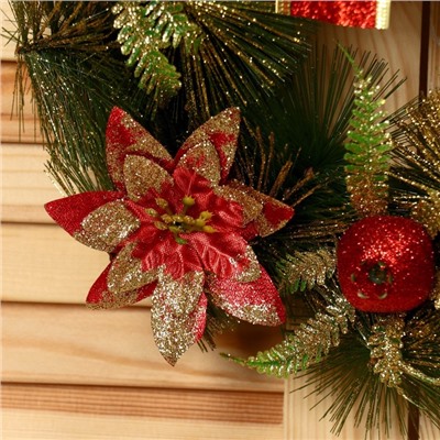 Венок новогодний d=28 см «Зимнее волшебство. Бант», с красными цветами