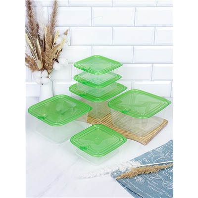 Набор пластиковых контейнеров квадратный 6 штук 680х3/2000х3 мл / 6052 /уп 36/ ДОП СКИДКА НА КОРОБ 3%