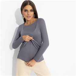 Лонгслив со съемным топом, Улетаю в космос (серый) 2 в 1