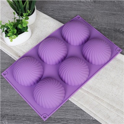 Форма для выпечки 6 ячеек силиконовая Полусфера фактурная 6 см / HL-070 /уп 200/ 28*16,5*3