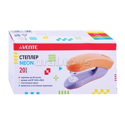 Степлер "Neon" 24/6&26/6 (мощность 20 листов, глубина скрепления 59 мм) пластиковый, в картонной коробке, неоновый оранжевый