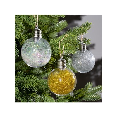 Набор ёлочных шаров «Мишура цветная тёплая», 3 шт., d=8 см, 5 LED, от батареек, свечение белое