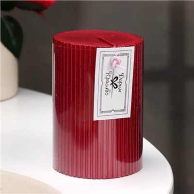 УЦЕНКА Свеча - цилиндр «Рельеф», 7×10 см, красный металлик