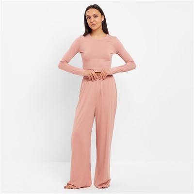 Пижама женская (лонгслив, брюки) MINAKU: Home collection, розовая, размер 48