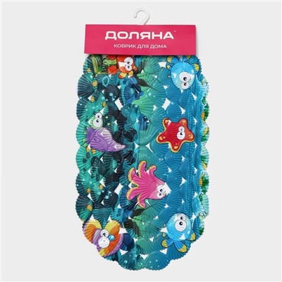 Коврик противоскользящий в ванну Доляна «Морские жители», на присосках, 36×67 см