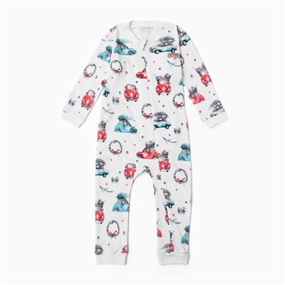 Комбинезон детский MINAKU New Year's cars», рост 80-86 см, белый