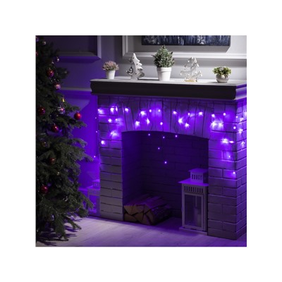 Гирлянда «Бахрома» 3×0.5 м, IP20, тёмная нить, 80 LED, свечение фиолетовое, 8 режимов, 220 В