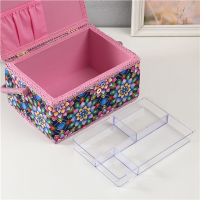 Шкатулка для рукоделия и шитья «Цветы калейдоскопа», хранение ниток, иголок, мелочи, 19×26×14.5 см